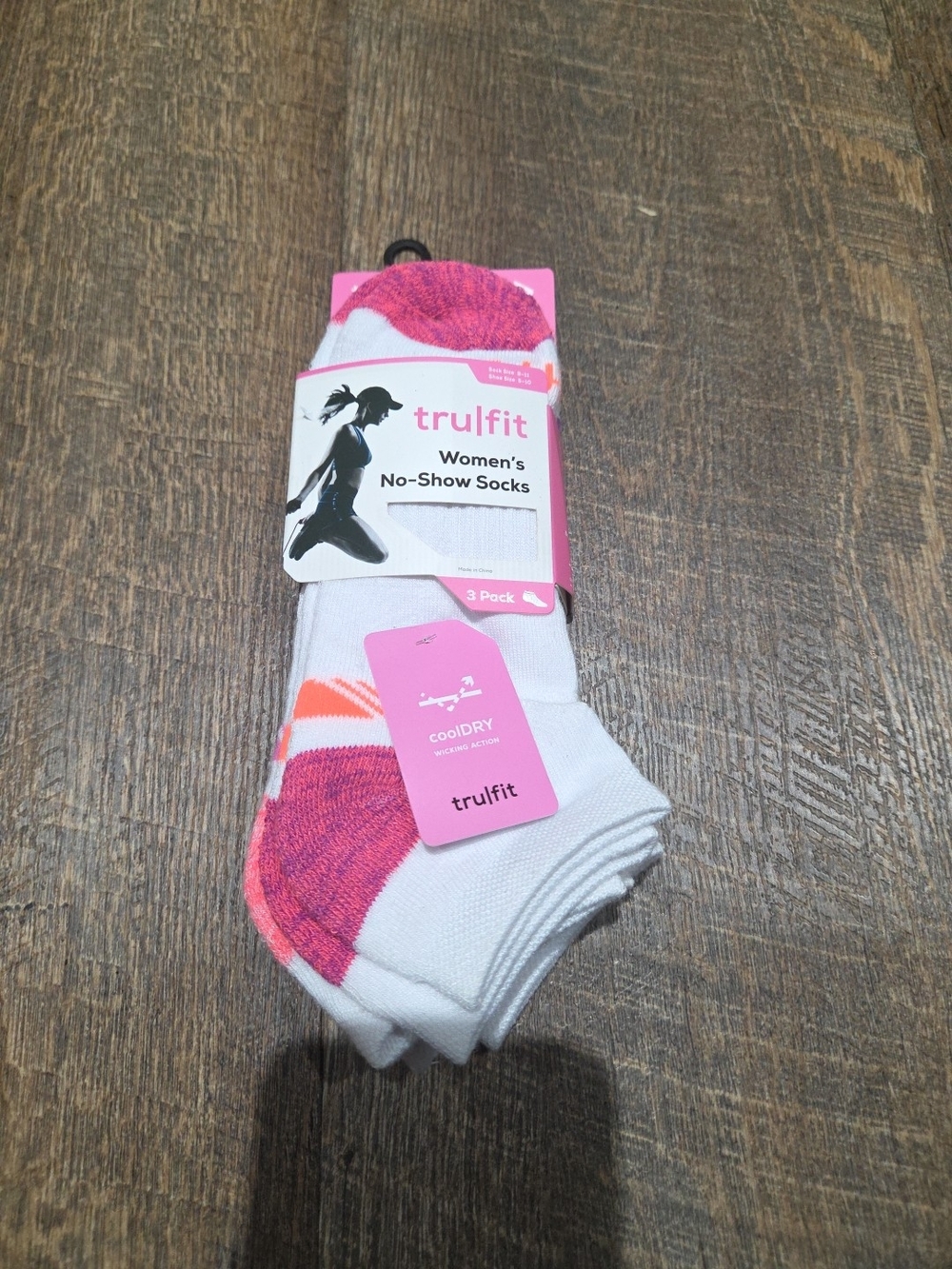 trufit Women's No-Show Socks - White with Pink & Orange Accents